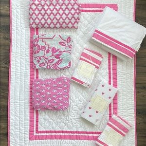 POTTERY BARN KIDS CRIB BEDDING • PINK/WHITE